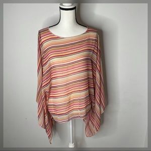 Zenobia Women's Semi Sheer Strip Cape Shirt